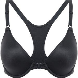 Black Front Closure Racerback Bra